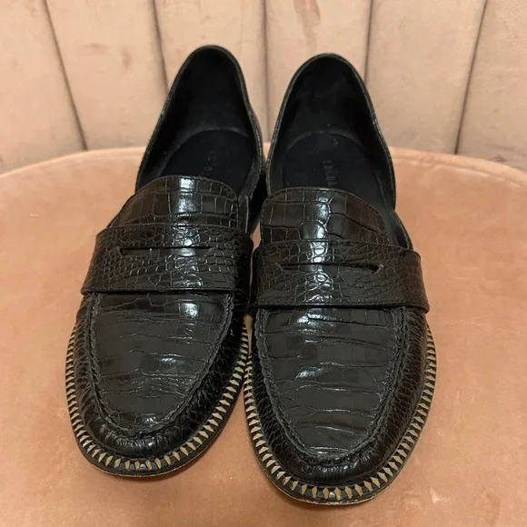 Freda Salvador Tash D’Orsay penny loafer in black embossed croc - Picture 4 of 11
